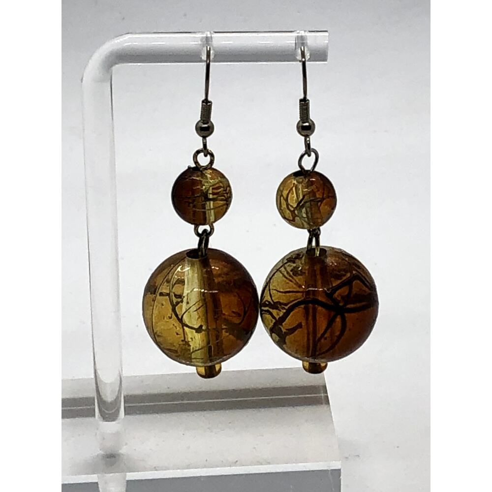 Upcycled Ombre caramel splattered paint acrylic balls handcrafted earrings